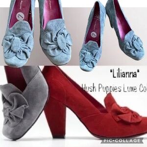 NWOB Hush Puppies Lilianna Suede Bow Pumps Court Heel Gray Size 7
